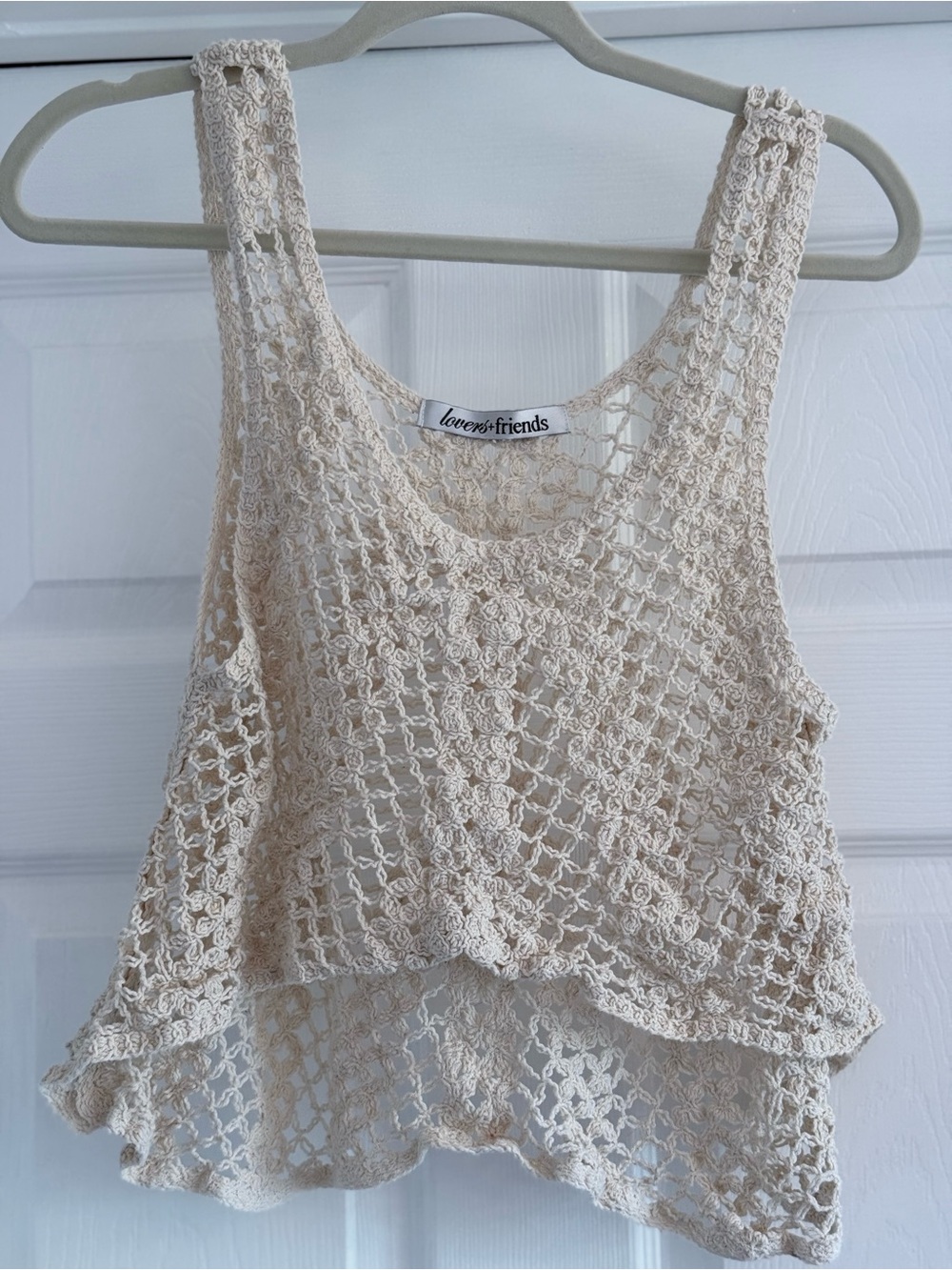 Lovers + Friends Cream Crochet Tank Top Boho Festival Beach Cover Up S